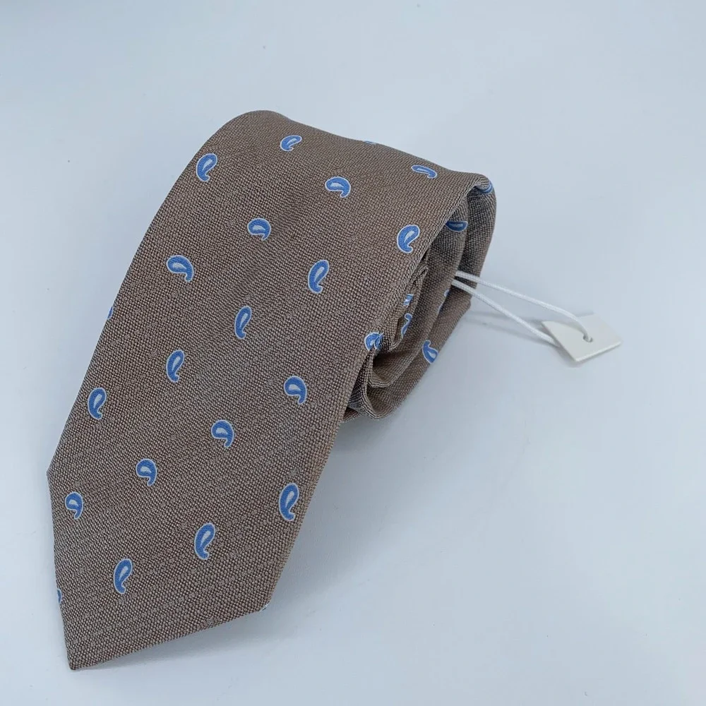 Eton Tie Mens One Size Brown Blue Paisley Silk Classic Luxury Necktie Italy Made